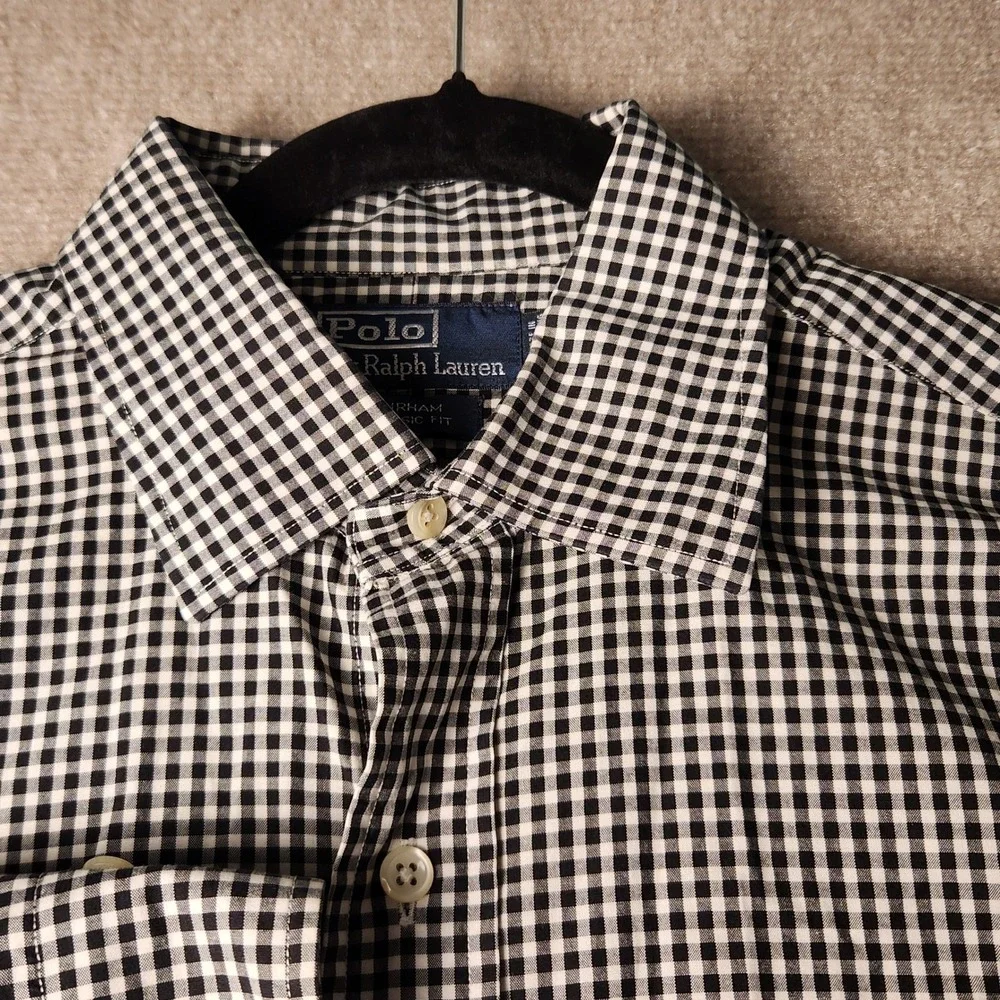 Polo Ralph Lauren Button Down Mens 16 L Black White Gingham Curham Classic Fit